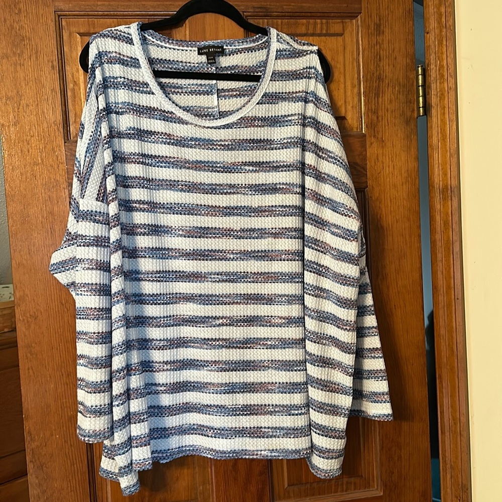 Lane Bryant striped sweater with peekaboo shoulders